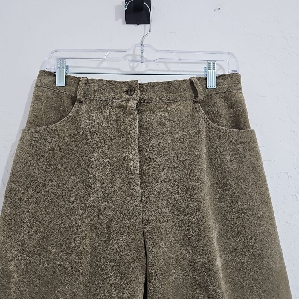 Vtg Faux Suede Women's Pants Olive Green Sz 6 Button Boho Minimalist Microfiber - Picture 3 of 10
